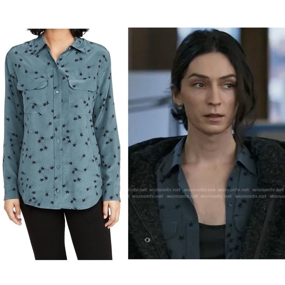 EQUIPMENT FEMME Teal Silk Star Print Long Sleeve Button Up Signature Blouse M - Picture 10 of 16
